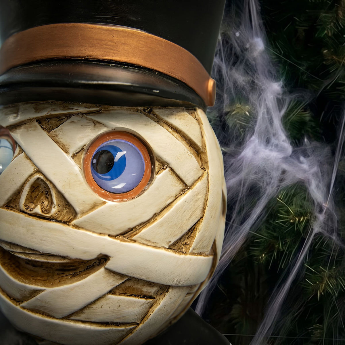 4ft Halloween Mummy Nutcracker with Skull Staff and Multicoloured LED Lights