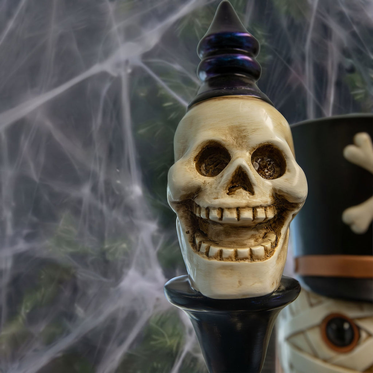 4ft Halloween Mummy Nutcracker with Skull Staff and Multicoloured LED Lights