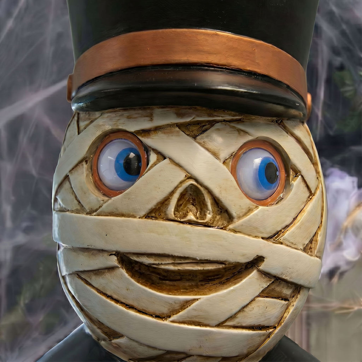 4ft Halloween Mummy Nutcracker with Skull Staff and Multicoloured LED Lights