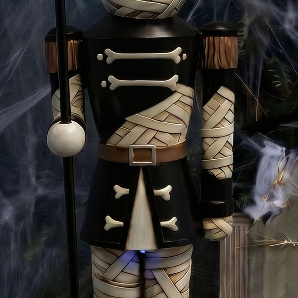 4ft Halloween Mummy Nutcracker with Skull Staff and Multicoloured LED Lights