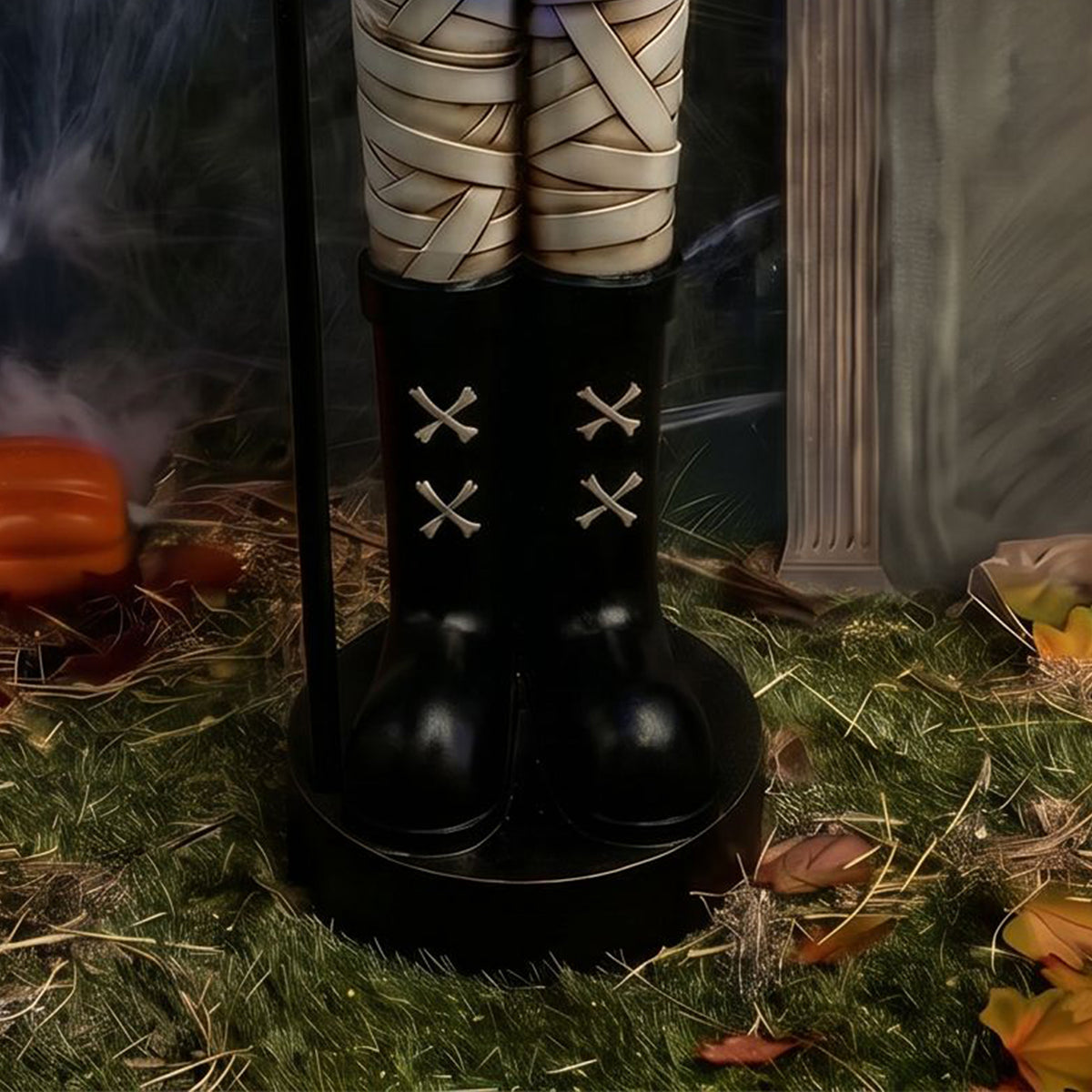 4ft Halloween Mummy Nutcracker with Skull Staff and Multicoloured LED Lights