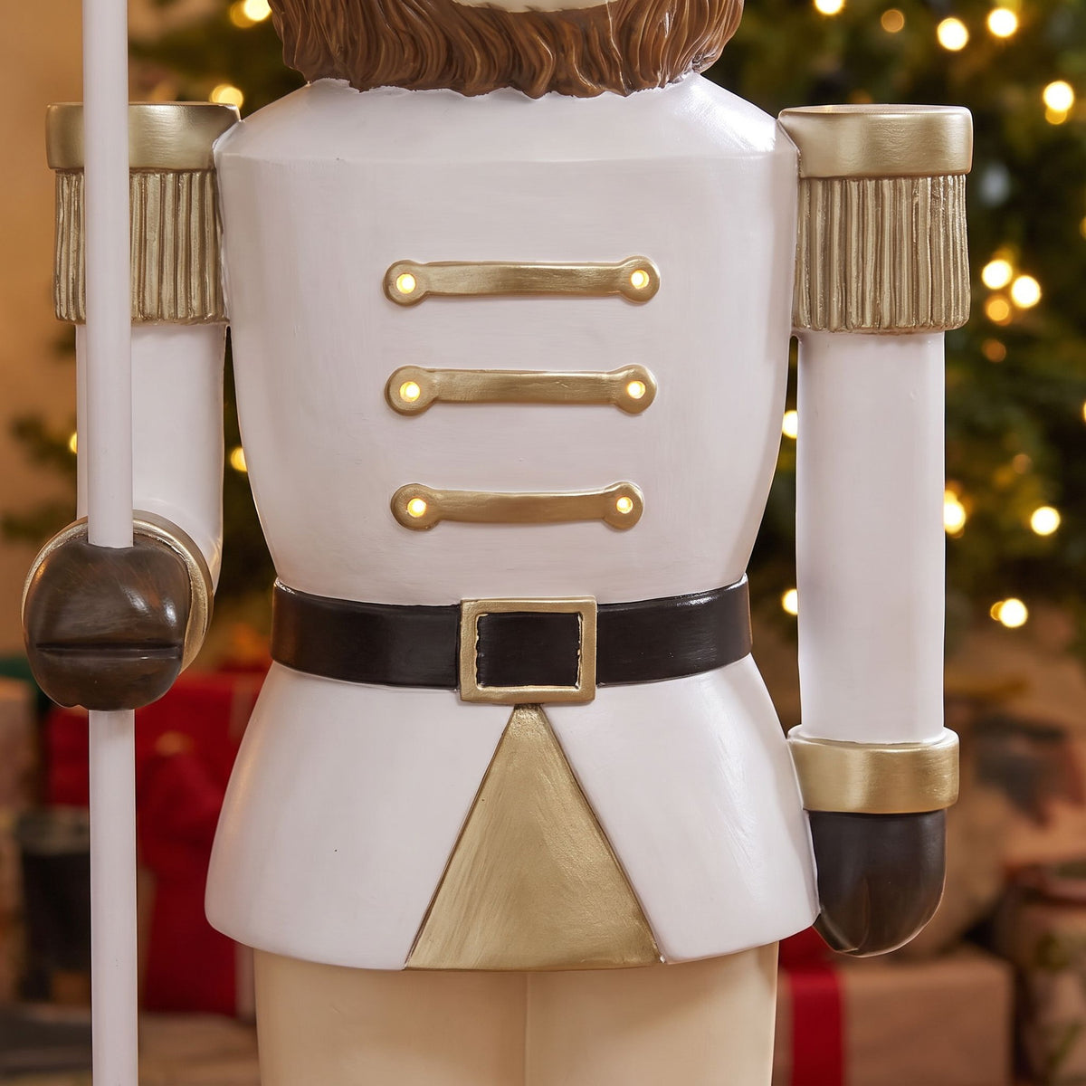 4ft Halloween Highland Cow Christmas Nutcracker with Staff and White LED Lights