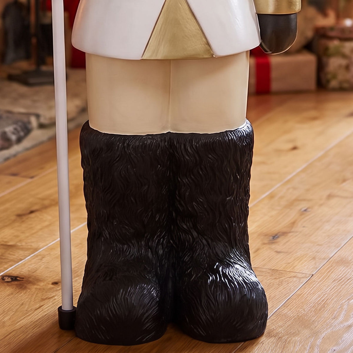 4ft Halloween Highland Cow Christmas Nutcracker with Staff and White LED Lights