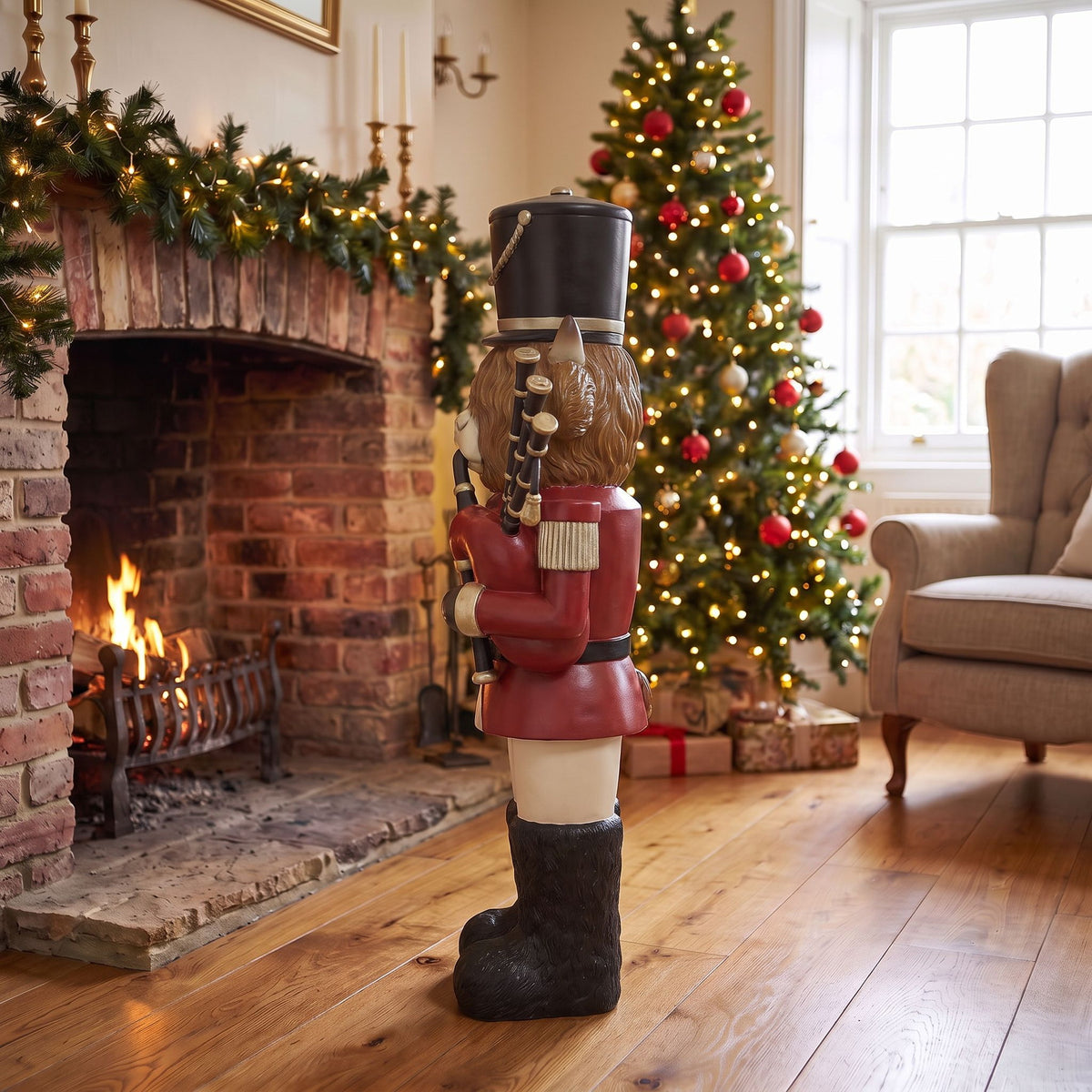 4ft Halloween Highland Cow Christmas Nutcracker with Bagpipes and LED Lights