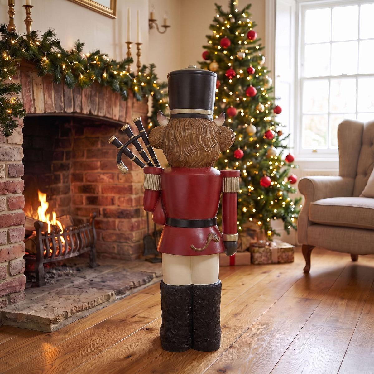 4ft Halloween Highland Cow Christmas Nutcracker with Bagpipes and LED Lights