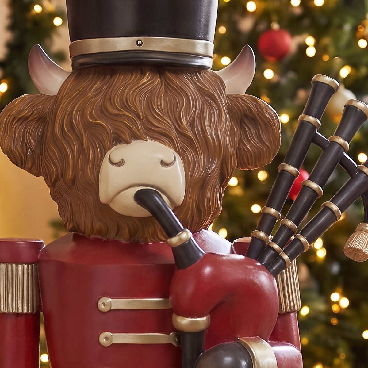 4ft Halloween Highland Cow Christmas Nutcracker with Bagpipes and LED Lights