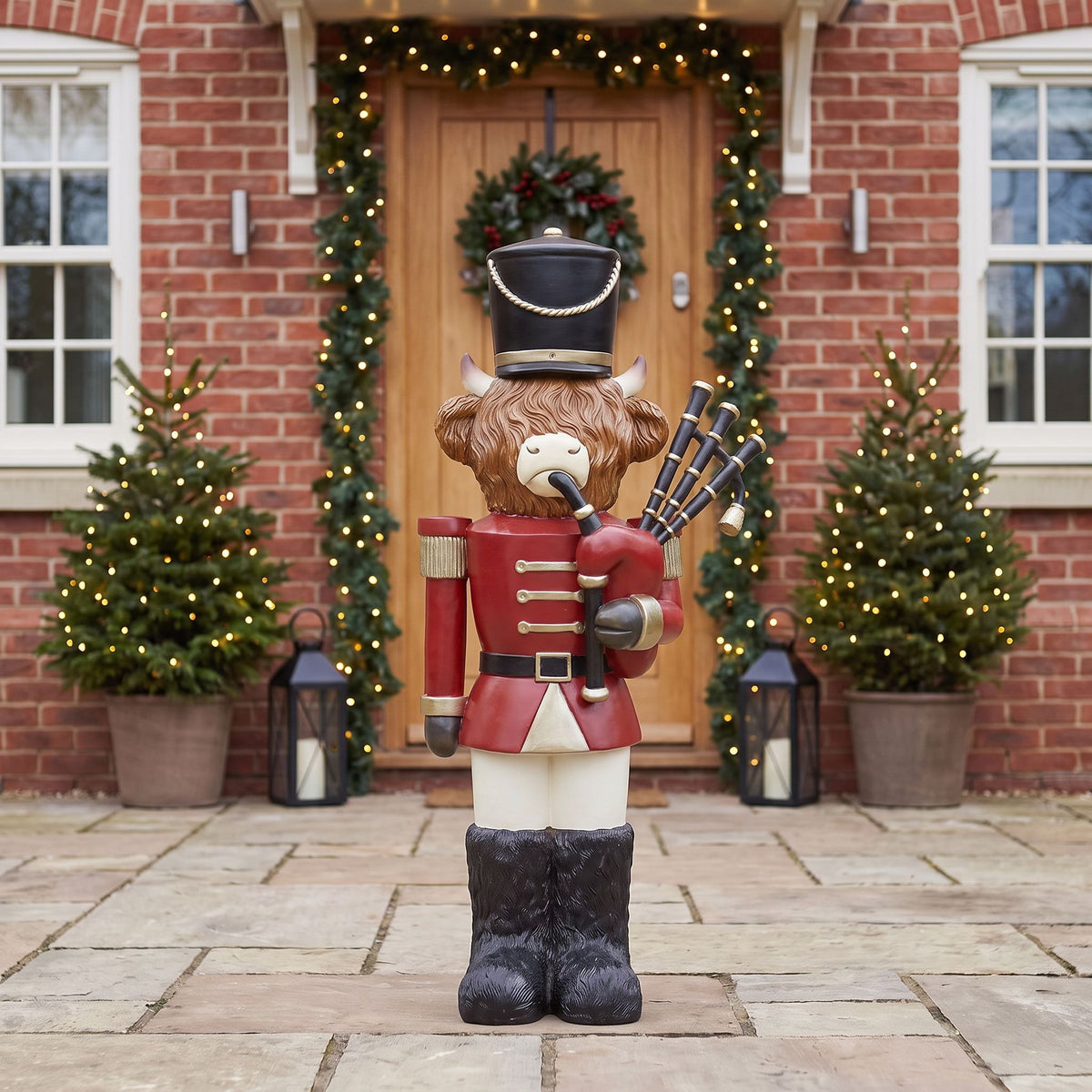 4ft Halloween Highland Cow Christmas Nutcracker with Bagpipes and LED Lights