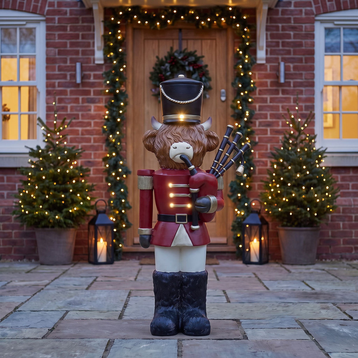 4ft Halloween Highland Cow Christmas Nutcracker with Bagpipes and LED Lights