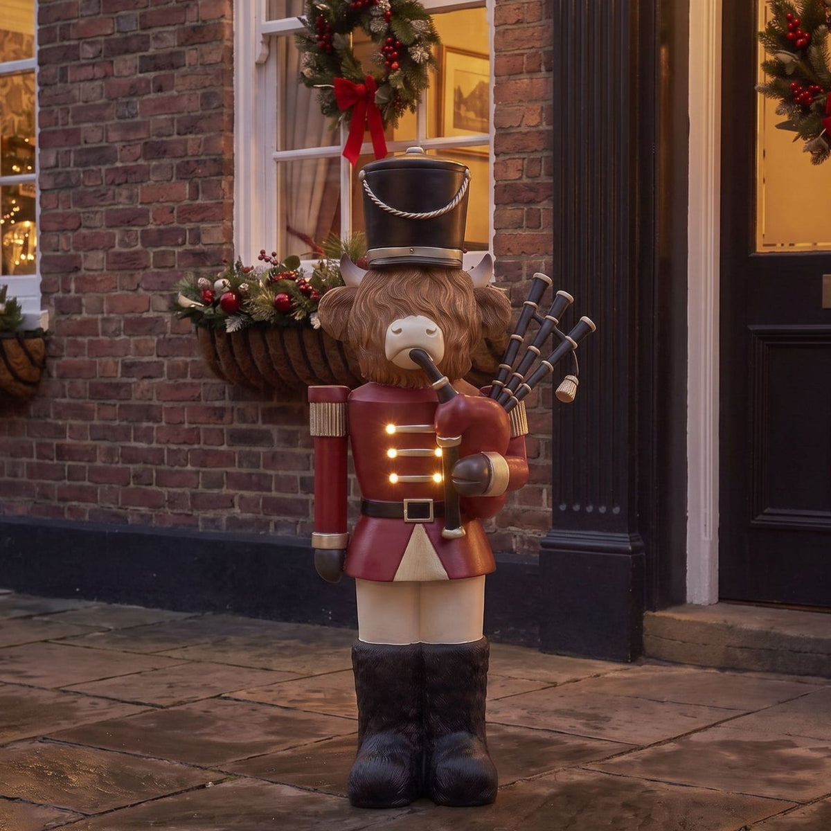4ft Highland Cow Large Nutcracker with Bagpipes and LED Lights for Halloween or Christmas