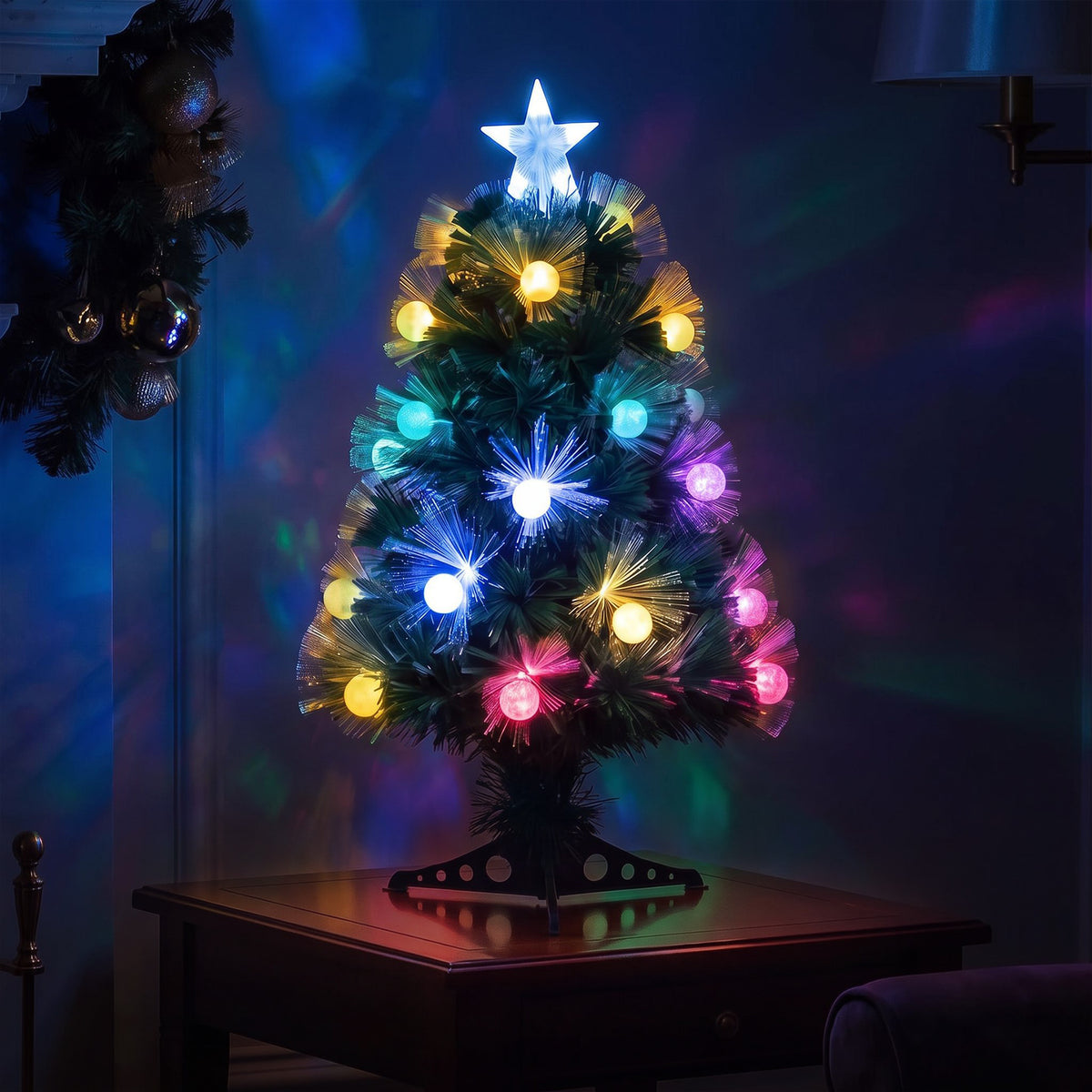 Green Fibre Optic Christmas Tree 2ft - 7ft Sparkle Bauble with Multi Coloured LED Lights