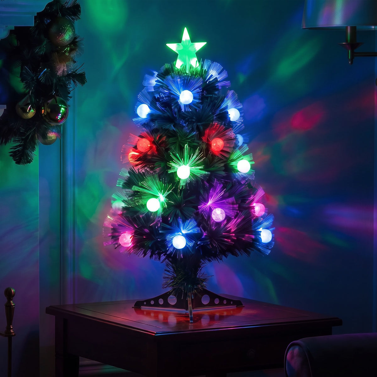 Green Fibre Optic Christmas Tree 2ft - 7ft Sparkle Bauble with Multi Coloured LED Lights