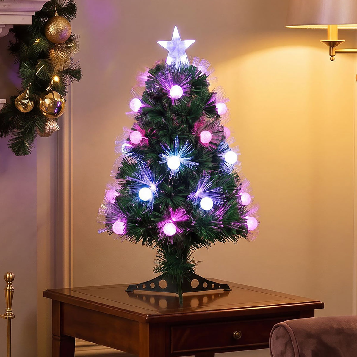 Green Fibre Optic Christmas Tree 2ft - 7ft Sparkle Bauble with Multi Coloured LED Lights