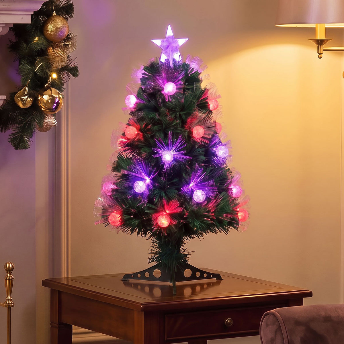 Green Fibre Optic Christmas Tree 2ft - 7ft Sparkle Bauble with Multi Coloured LED Lights