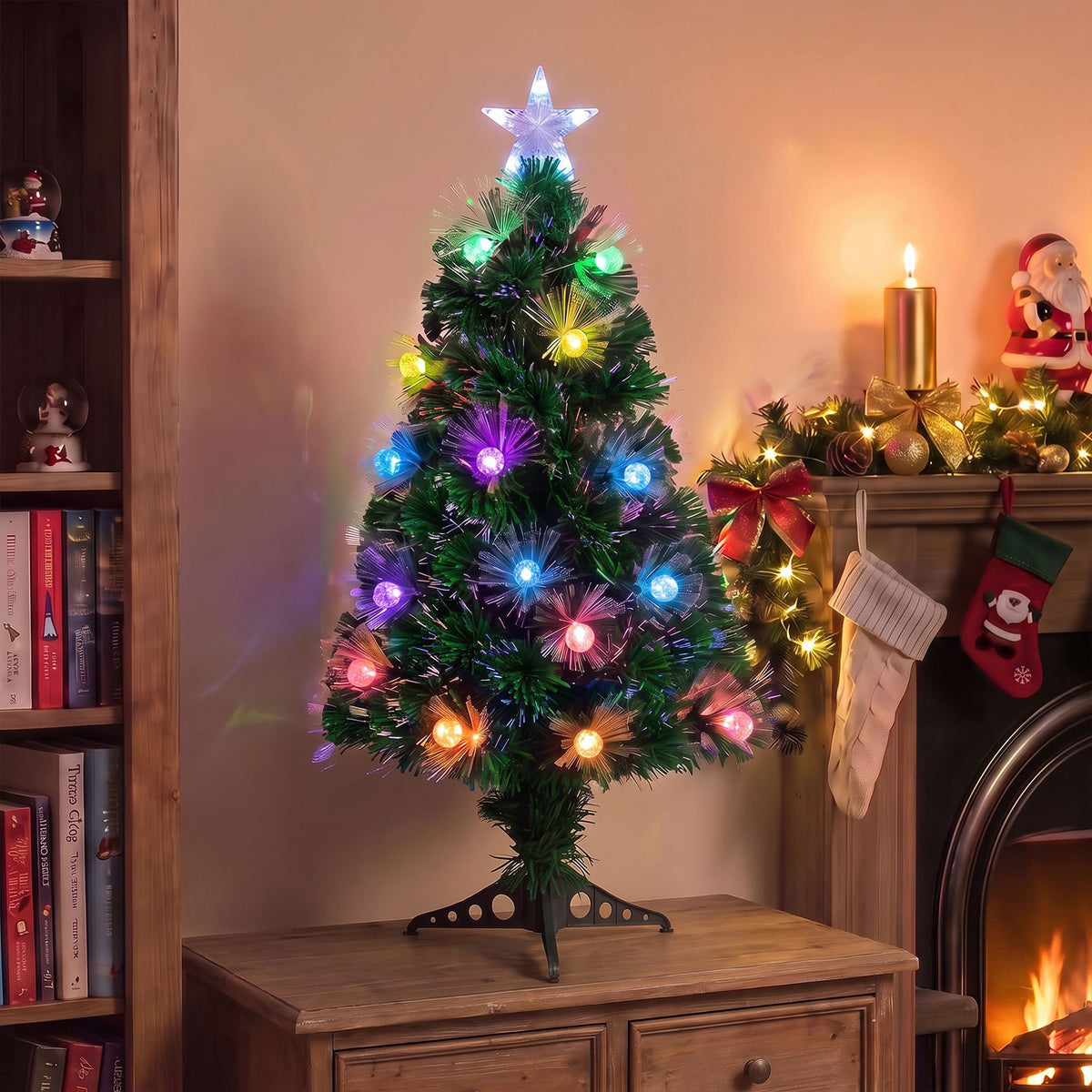 Green Fibre Optic Christmas Tree 2ft - 7ft Sparkle Bauble with Multi Coloured LED Lights