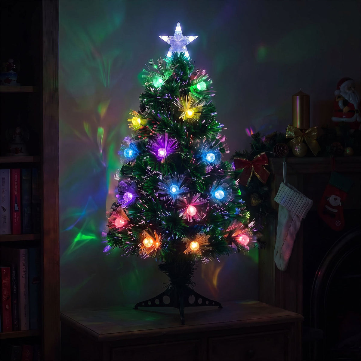 Green Fibre Optic Christmas Tree 2ft - 7ft Sparkle Bauble with Multi Coloured LED Lights