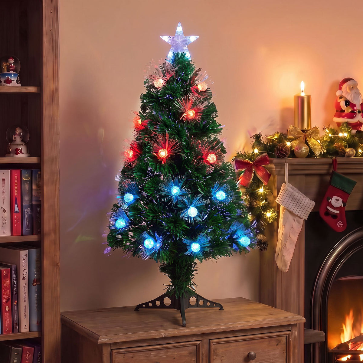 Green Fibre Optic Christmas Tree 2ft - 7ft Sparkle Bauble with Multi Coloured LED Lights