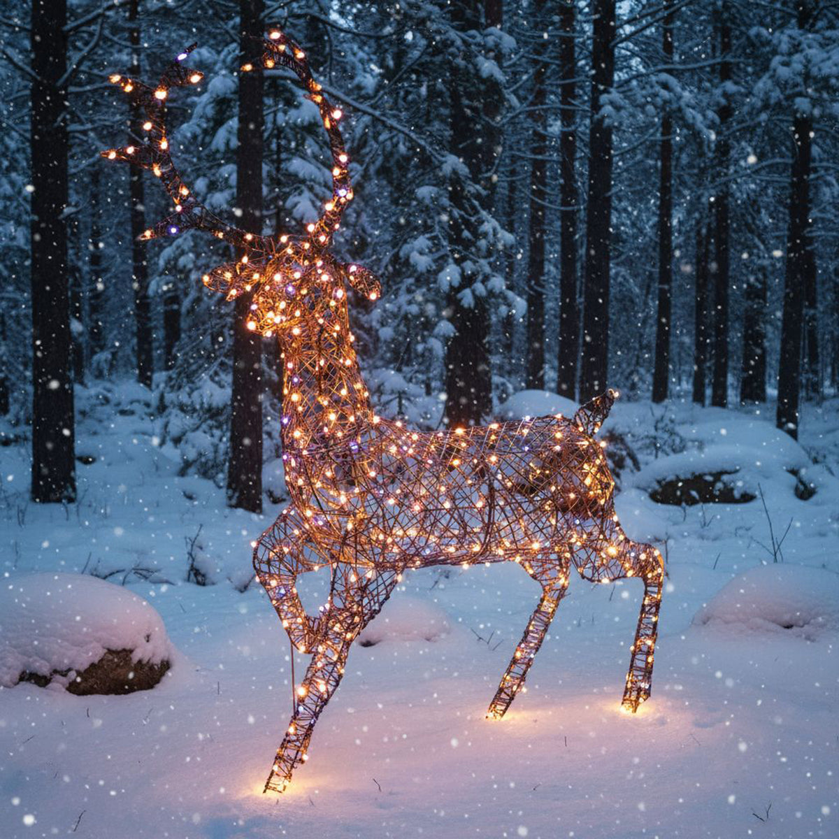 Christmas Reindeer Light - 1.4M Brown Wicker Outdoor Light Up Stag with 330 White LEDs