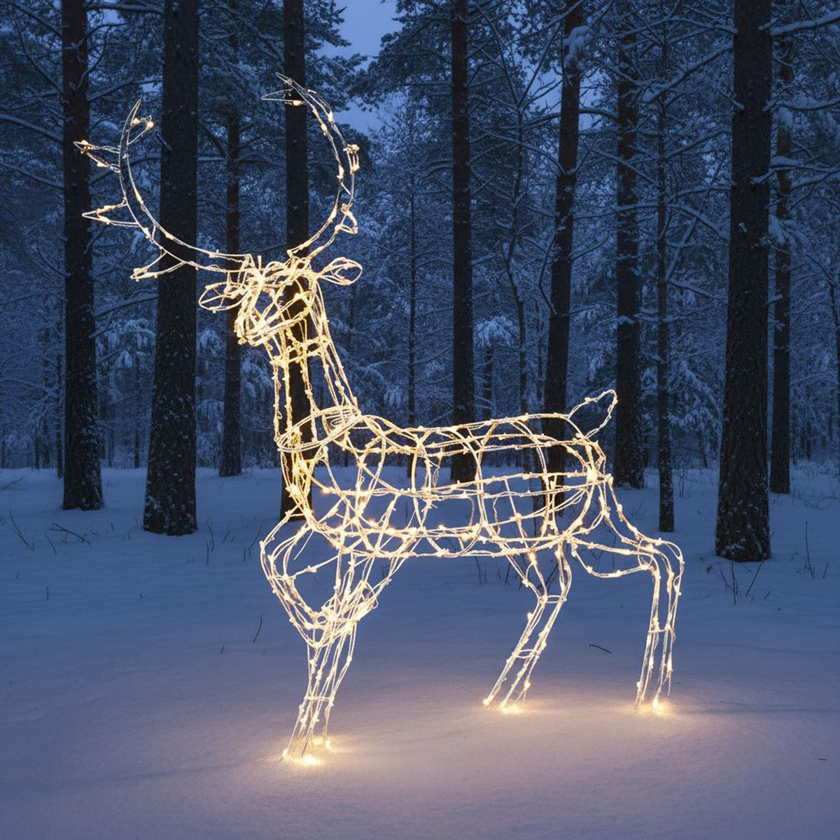 Christmas Reindeer Light - 1.4M White Wire Outdoor Light Up Stag with 330 White LEDs