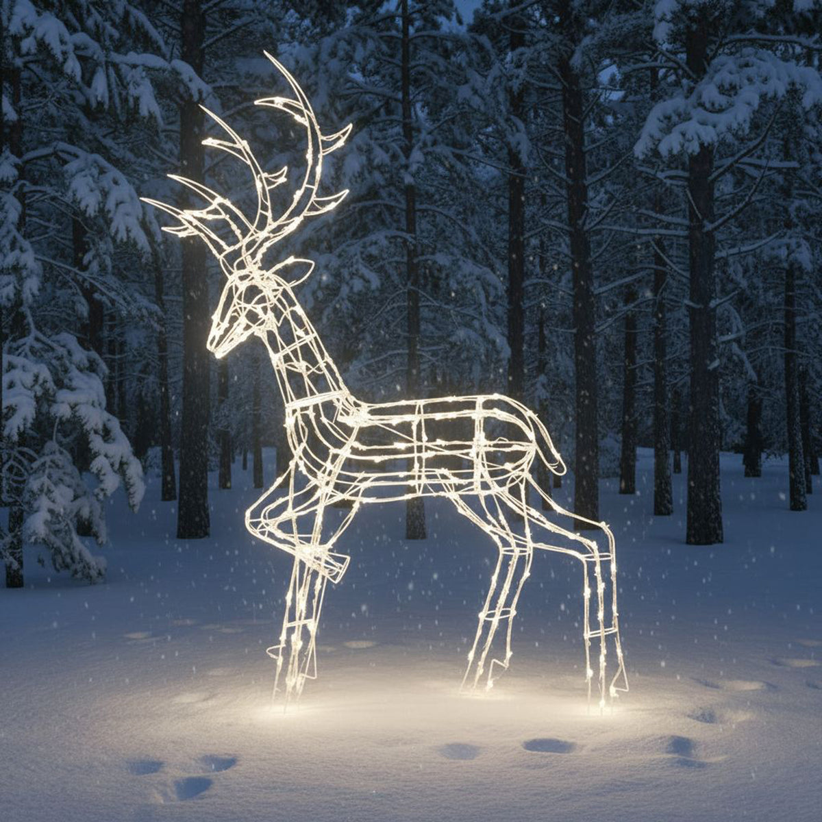 Christmas Reindeer Light - 1.35M White Wire Light Up Stag with 200 White LEDs