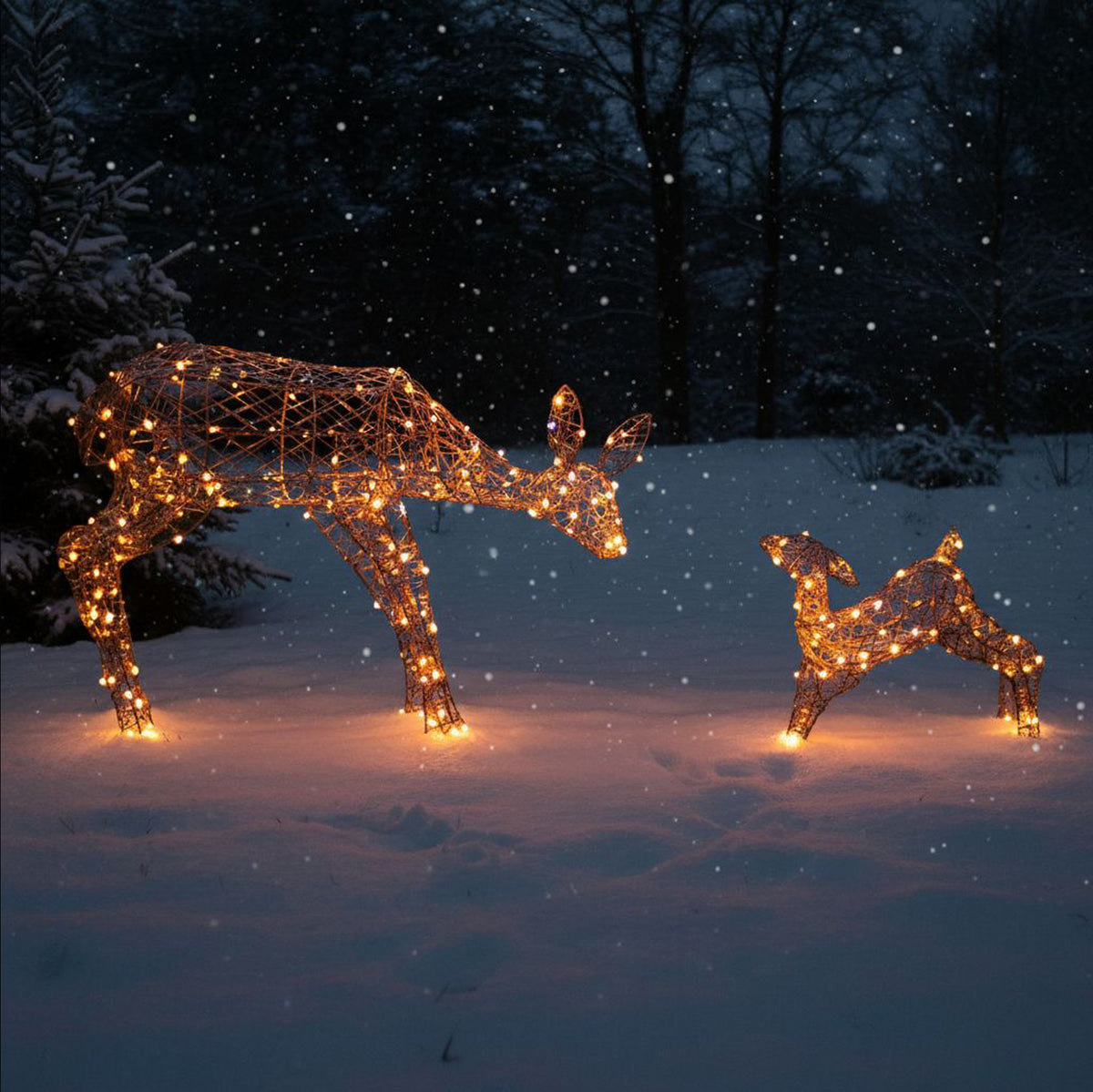 Christmas Reindeer Lights - 1M Brown Wicker Light Up Mother & Baby with 250 White LEDs