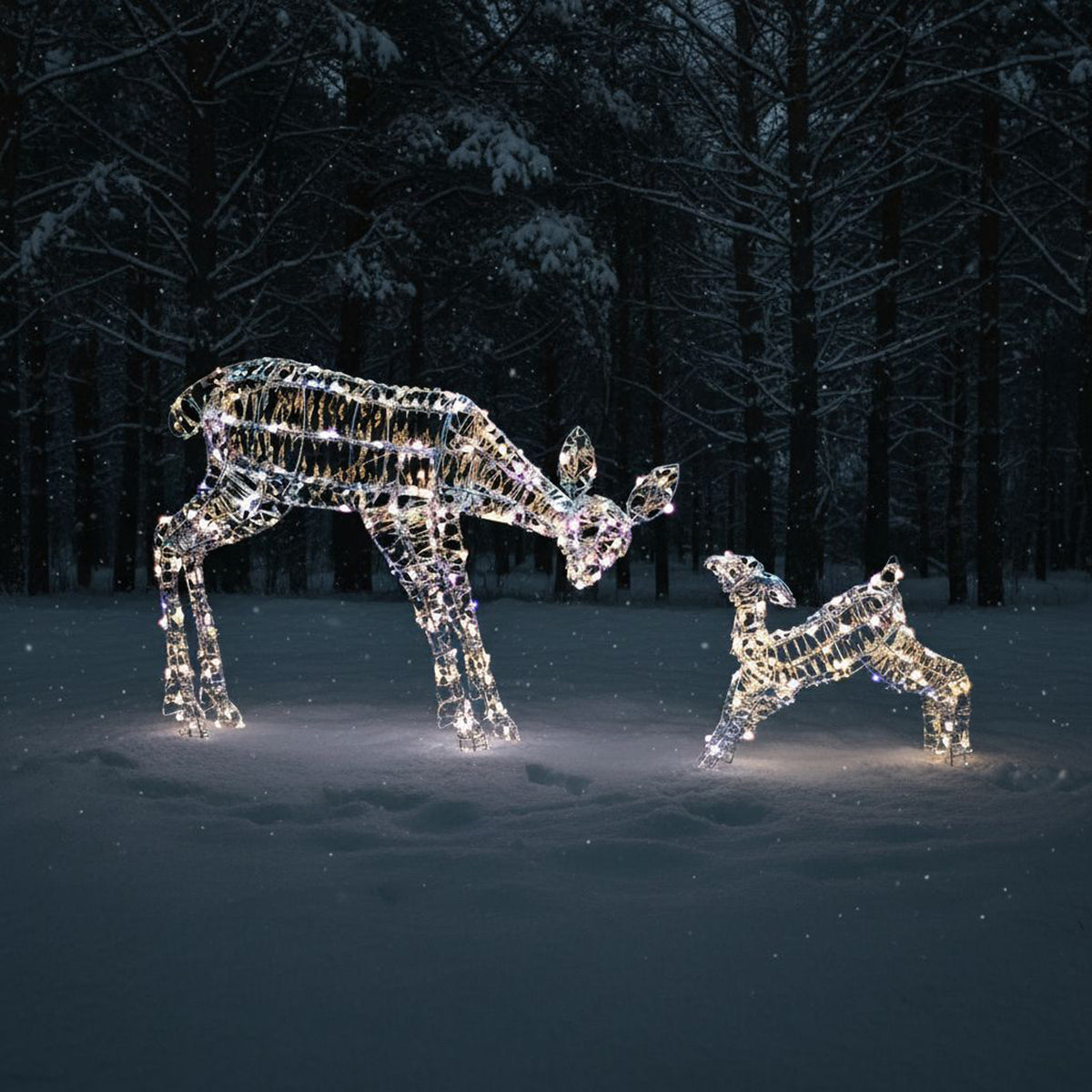 Christmas Reindeer Lights - 1M Laser Light Up Mother & Baby with 250 White LEDs
