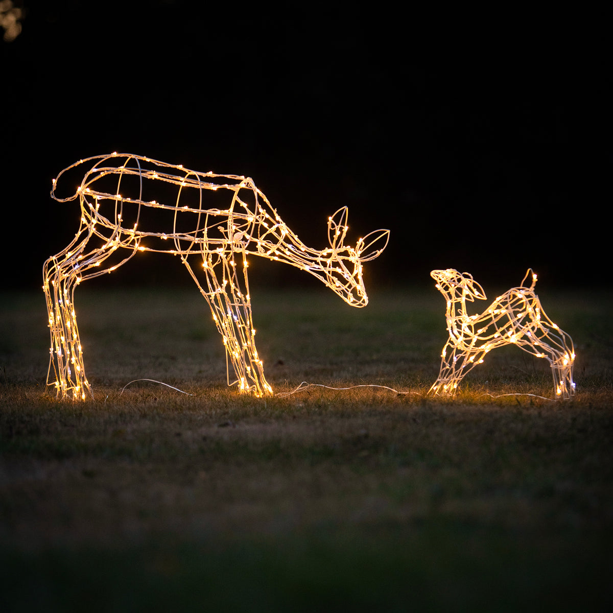 Outdoor Light Up White Wire Christmas Reindeer Mother and Babies Set