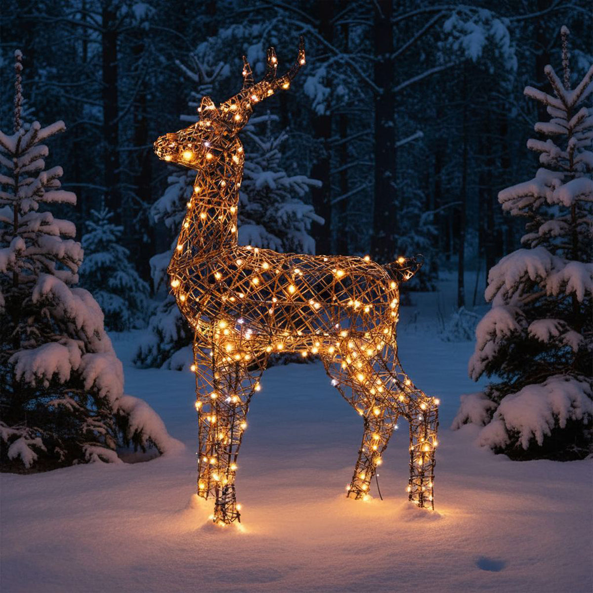 Christmas Reindeer Light - 1.2M Brown Wicker Outdoor Light Up Stag with 230 White LEDs
