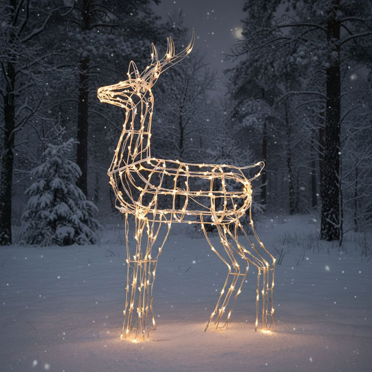 Christmas Reindeer Light - 1.2M White Wire Outdoor Light Up Stag with 230 White LEDs