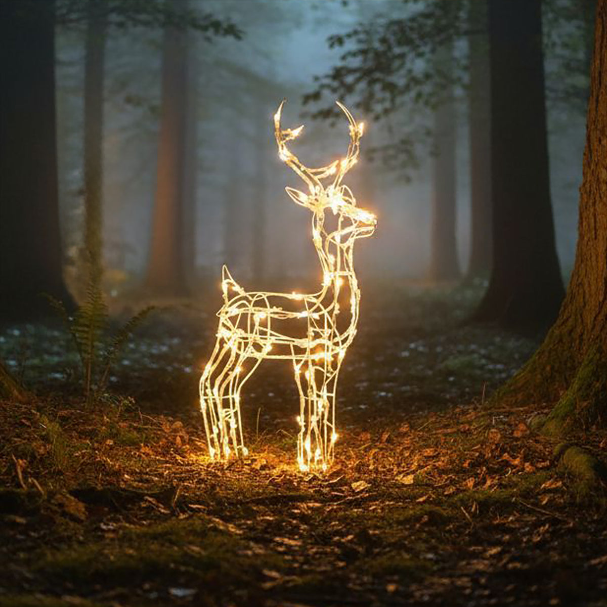 Christmas Reindeer Lights - 60CM White Wire Light Up Small Stag with 90 White LEDs