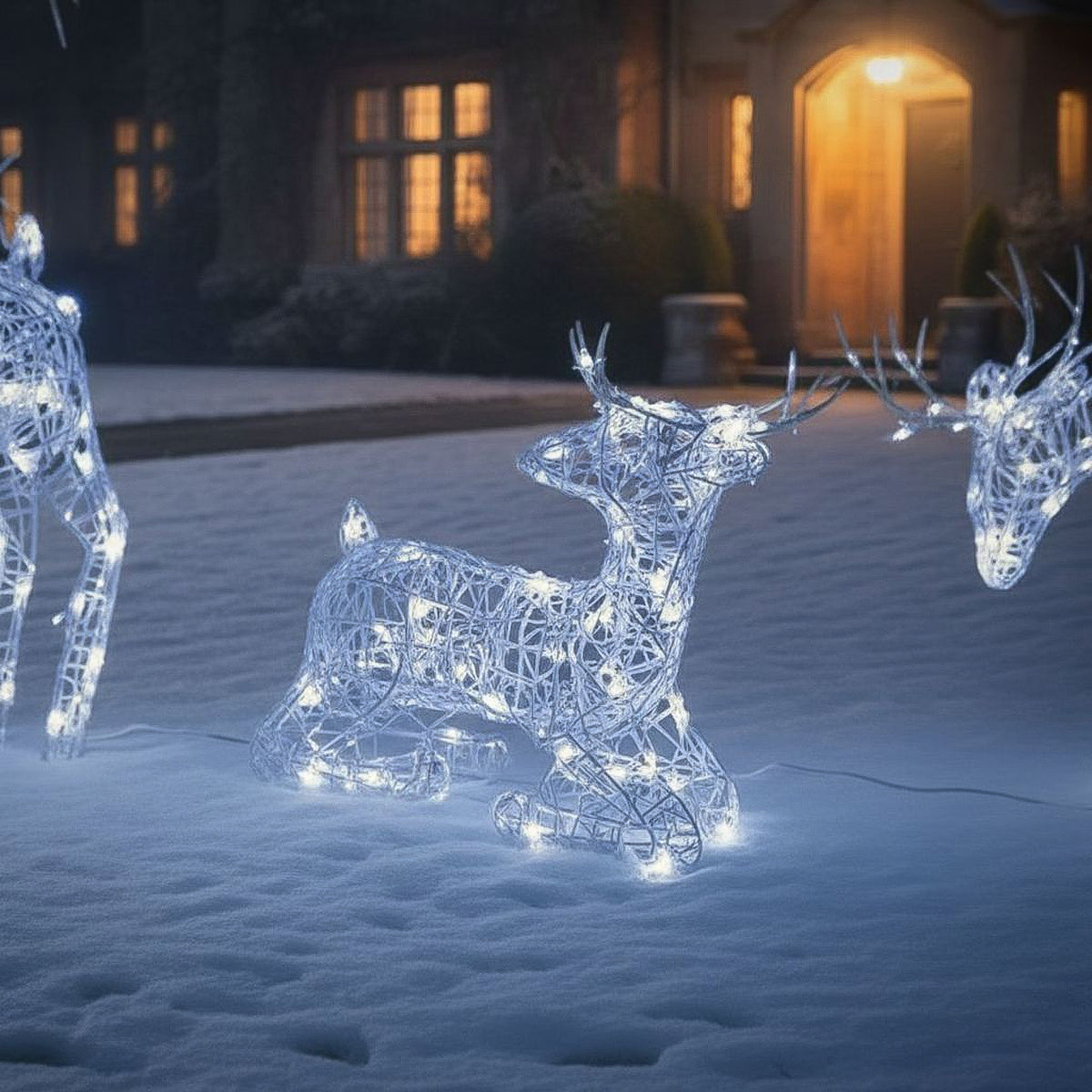 Pre-Lit Christmas Reindeer - Set of 3 Soft Acrylic Light-Up Reindeer Family with 260 White LEDs