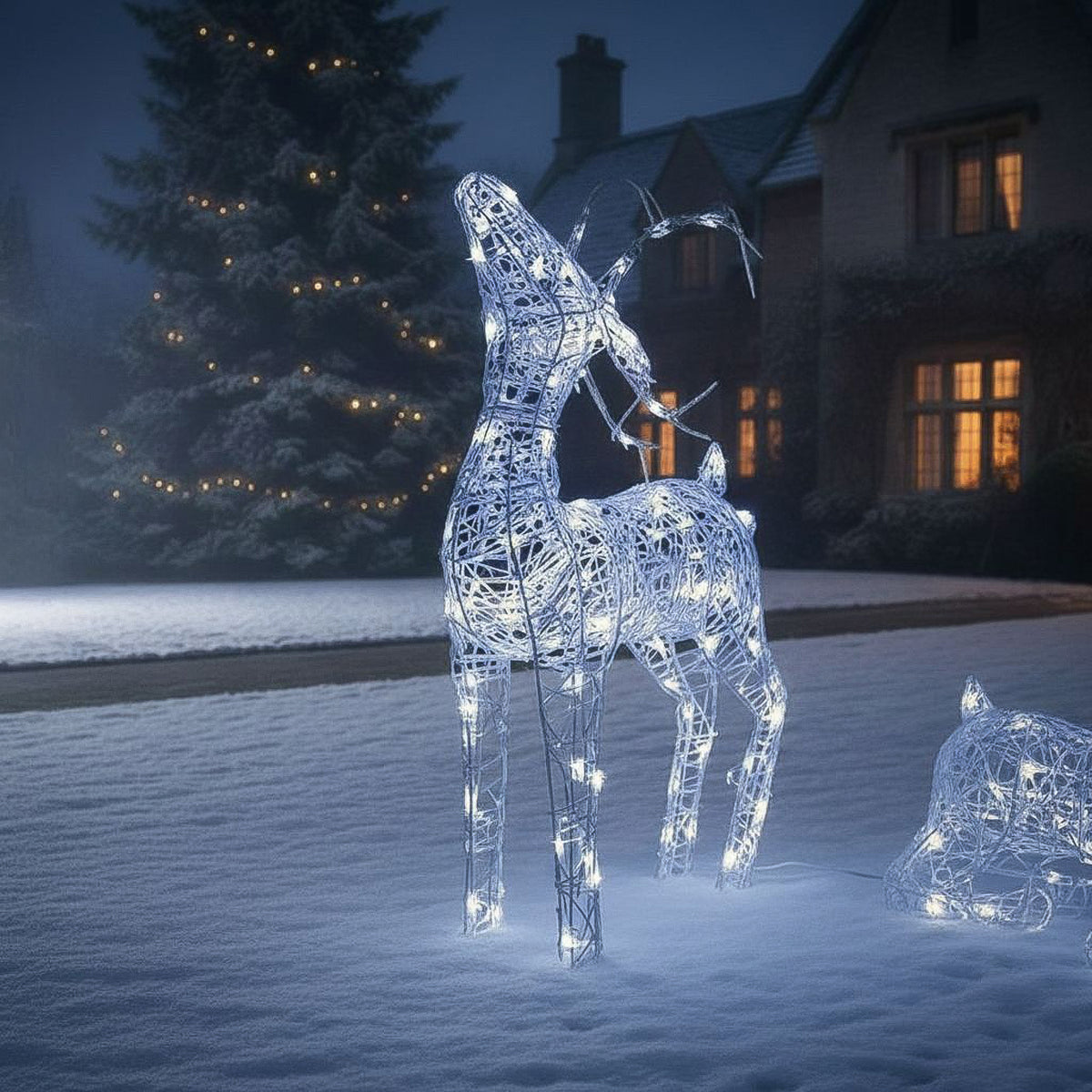 Pre-Lit Christmas Reindeer - Set of 3 Soft Acrylic Light-Up Reindeer Family with 260 White LEDs