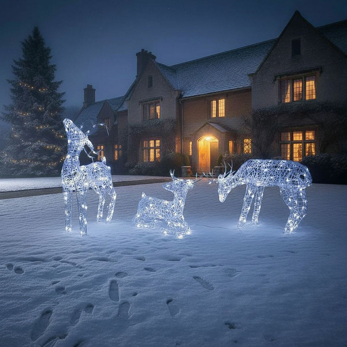 Pre-Lit Christmas Reindeer - Set of 3 Soft Acrylic Light-Up Reindeer Family with 260 White LEDs