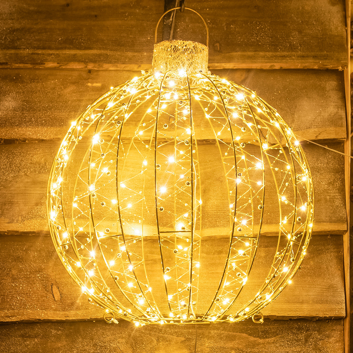Pre-Lit Christmas Set of 3 Gold Light-Up Balls with 360 Warm White LED Lights