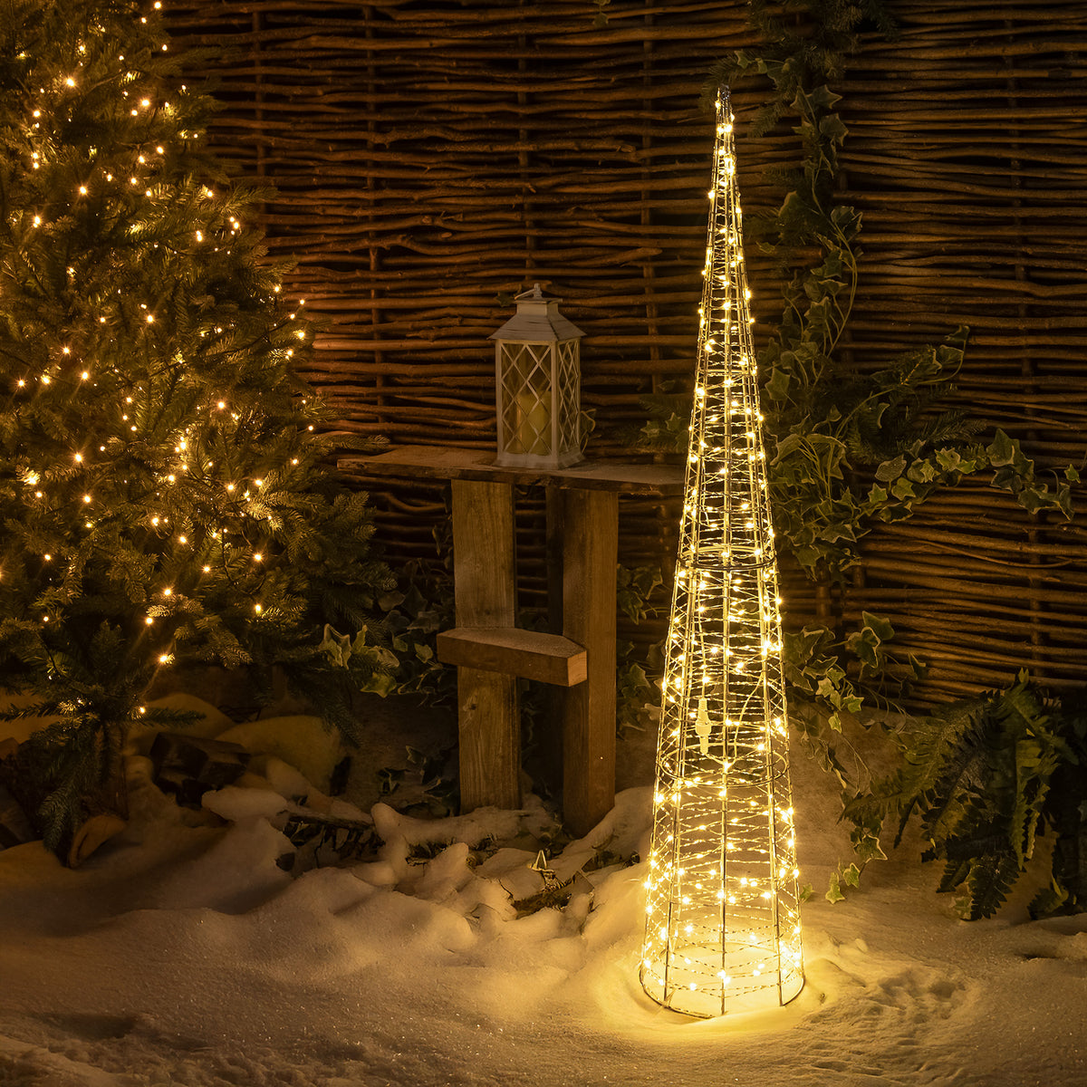 Pre-Lit Christmas Silver Light-Up Cone 150cm with 360 Warm White LEDs