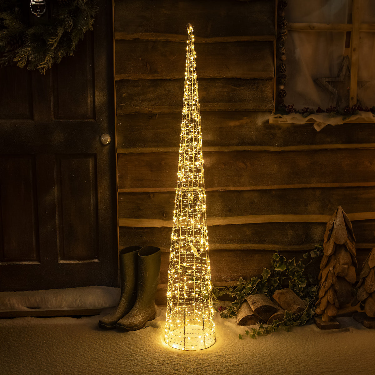 Pre-Lit Christmas Silver Light-Up Cone 150cm with 360 Warm White LEDs