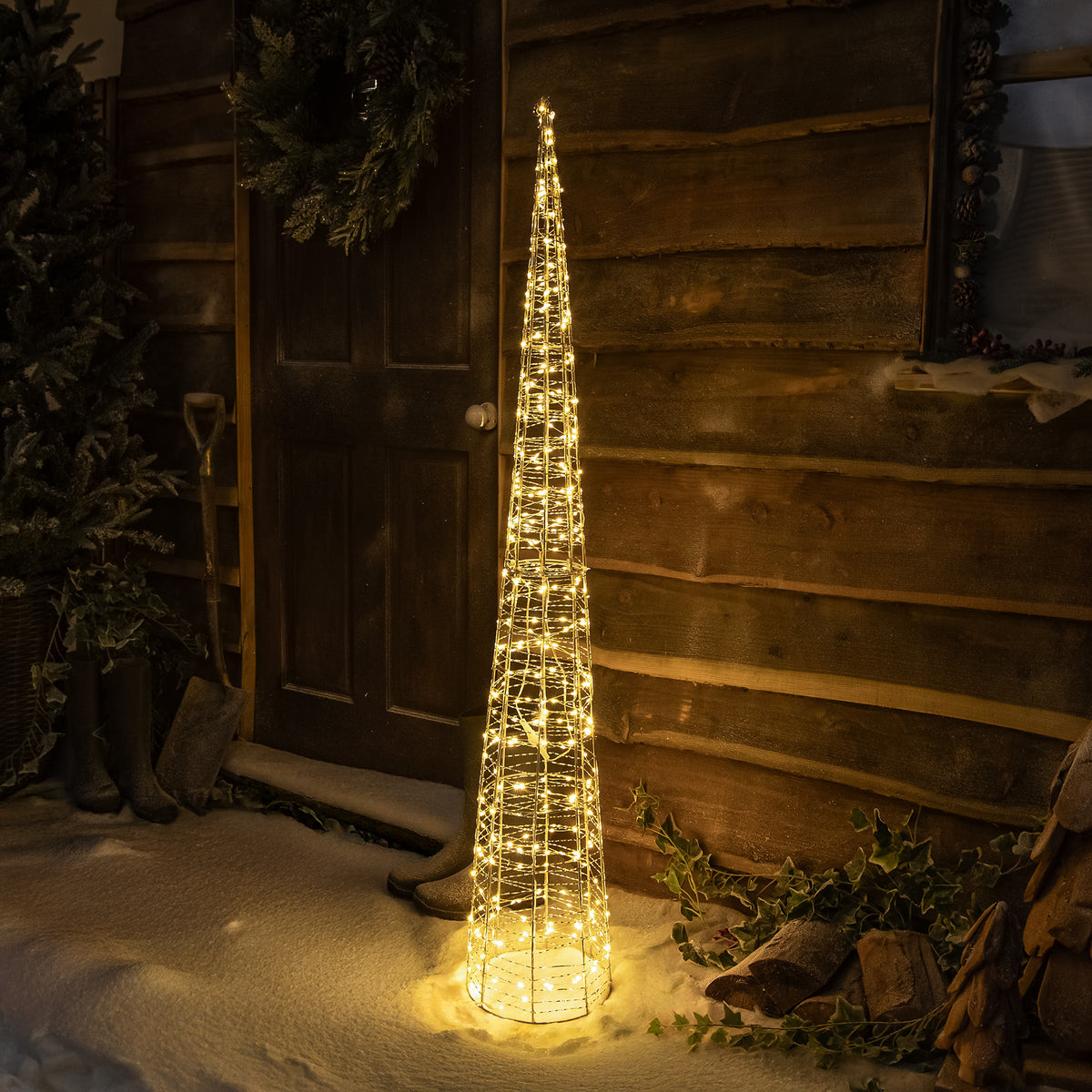 Pre-Lit Christmas Silver Light-Up Cone 180cm with 500 Warm White LEDs