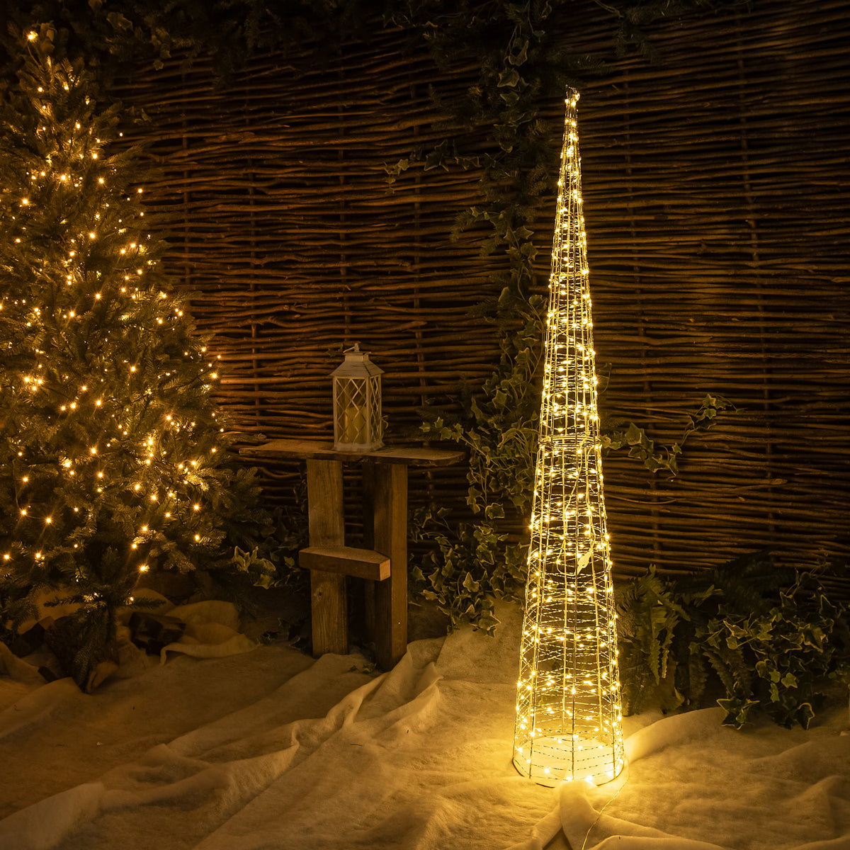 Pre-Lit Christmas Silver Light-Up Cone 180cm with 500 Warm White LEDs