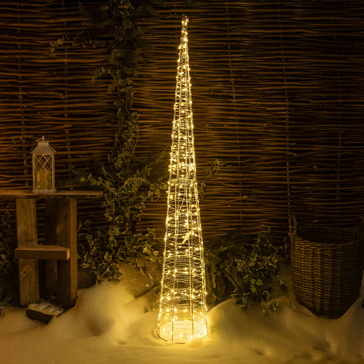 Pre-Lit Christmas Silver Light-Up Cone 180cm with 500 Warm White LEDs