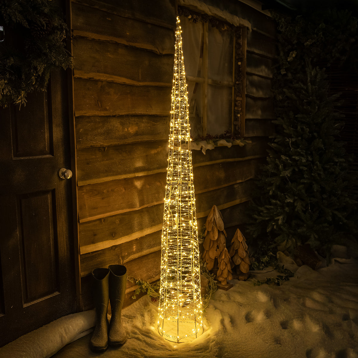 Pre-Lit Christmas Silver Light-Up Cone 180cm with 500 Warm White LEDs