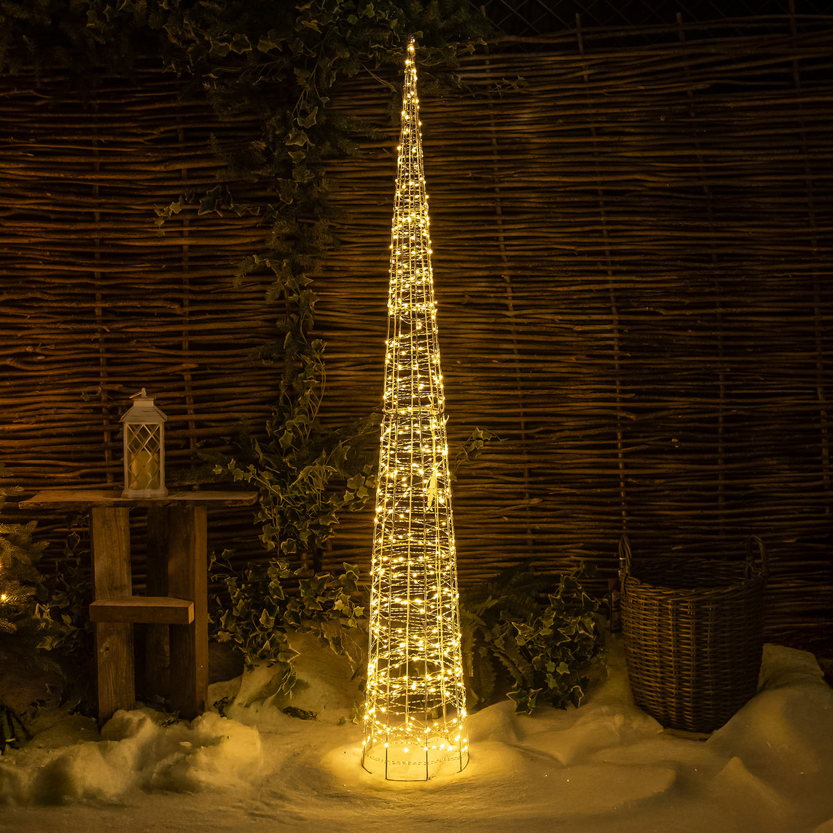Pre-Lit Christmas Silver Light-Up Cone 180cm with 500 Warm White LEDs