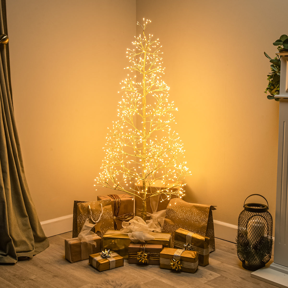 Pre-Lit Christmas Gold Wire Light-Up Tree 120cm with 1200 Warm White LEDs