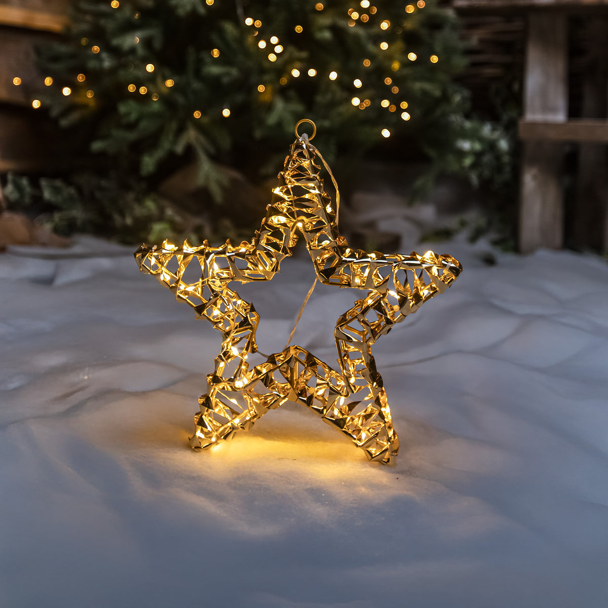 Pre-Lit Christmas Gold Laser Light-Up Star 30cm with 80 Warm White LEDs