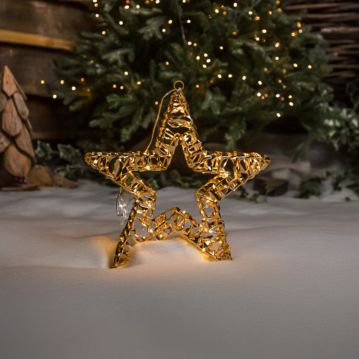 Pre-Lit Christmas Gold Laser Light-Up Star 35cm with 100 Warm White LEDs