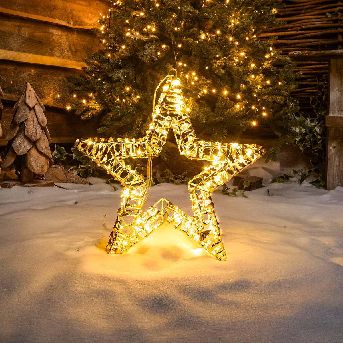 Pre-Lit Christmas Gold Laser Light-Up Star 40cm with 120 Warm White LEDs