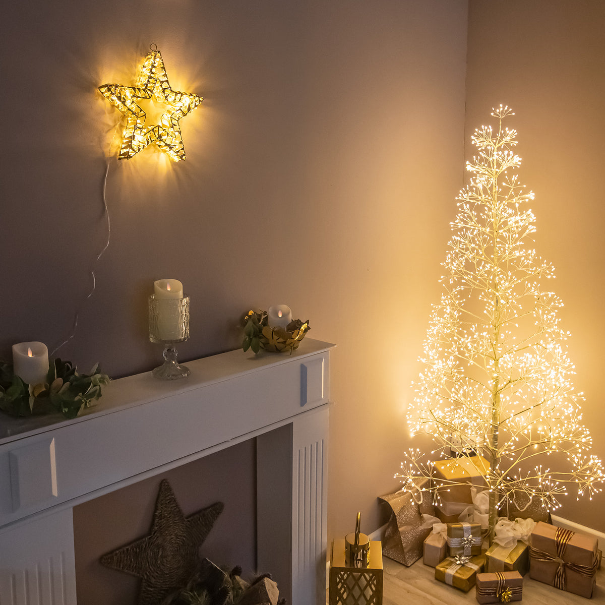 Pre-Lit Christmas Gold Laser Light-Up Star 30cm with 80 Warm White LEDs