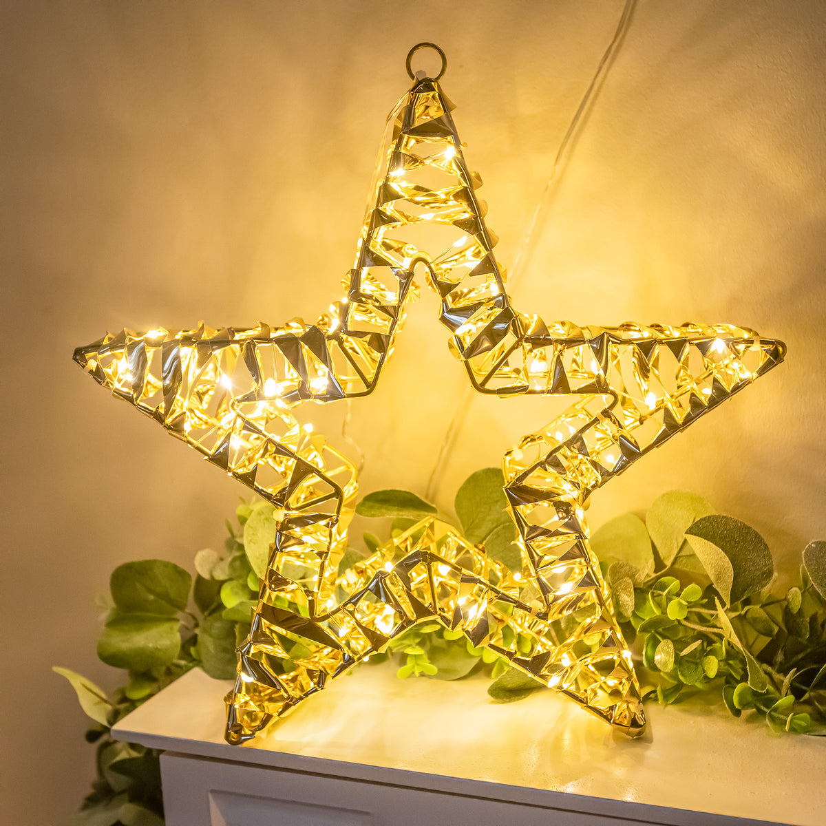 Pre-Lit Christmas Gold Laser Light-Up Star 35cm with 100 Warm White LEDs