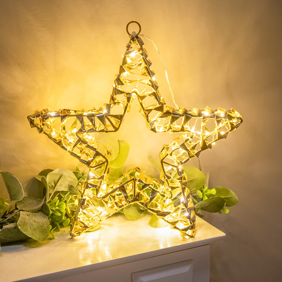 Pre-Lit Christmas Gold Laser Light-Up Star 30cm with 80 Warm White LEDs