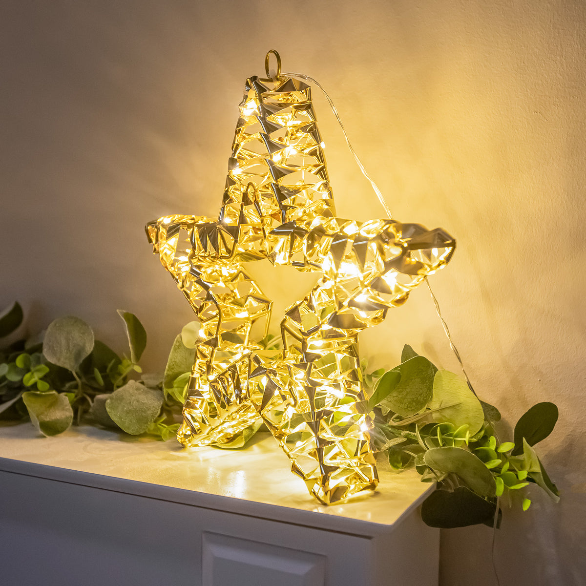 Pre-Lit Christmas Gold Laser Light-Up Star 35cm with 100 Warm White LEDs