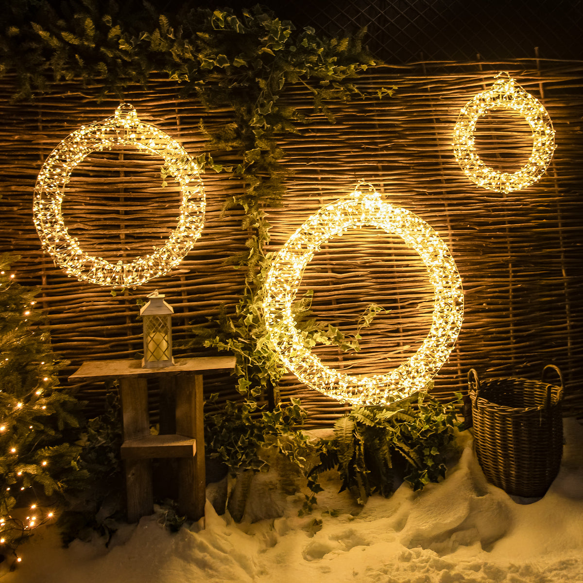 Pre-Lit Christmas Light-Up Silver Bauble Set with Warm White LEDs