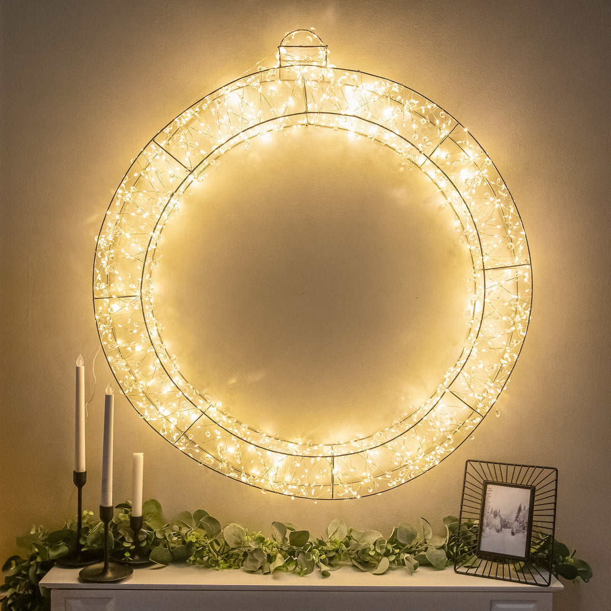 Pre-Lit Christmas Light-Up Silver Bauble Set with Warm White LEDs